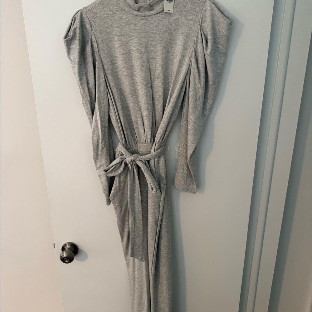 Express Heather Gray Tie-Waist Jumpsuit